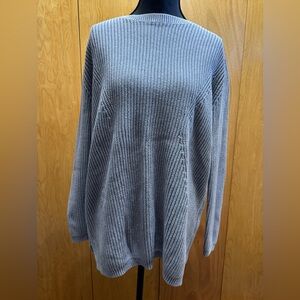 Caslon Women's Ribbed Gray Blue Cotton Fisherman Chunky Sweater Size Medium